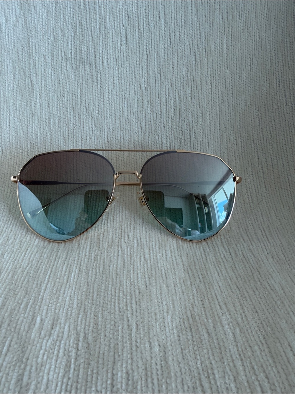 Diff Eyewear Gold Aviator Sunglasses with Blue Gradient Lenses